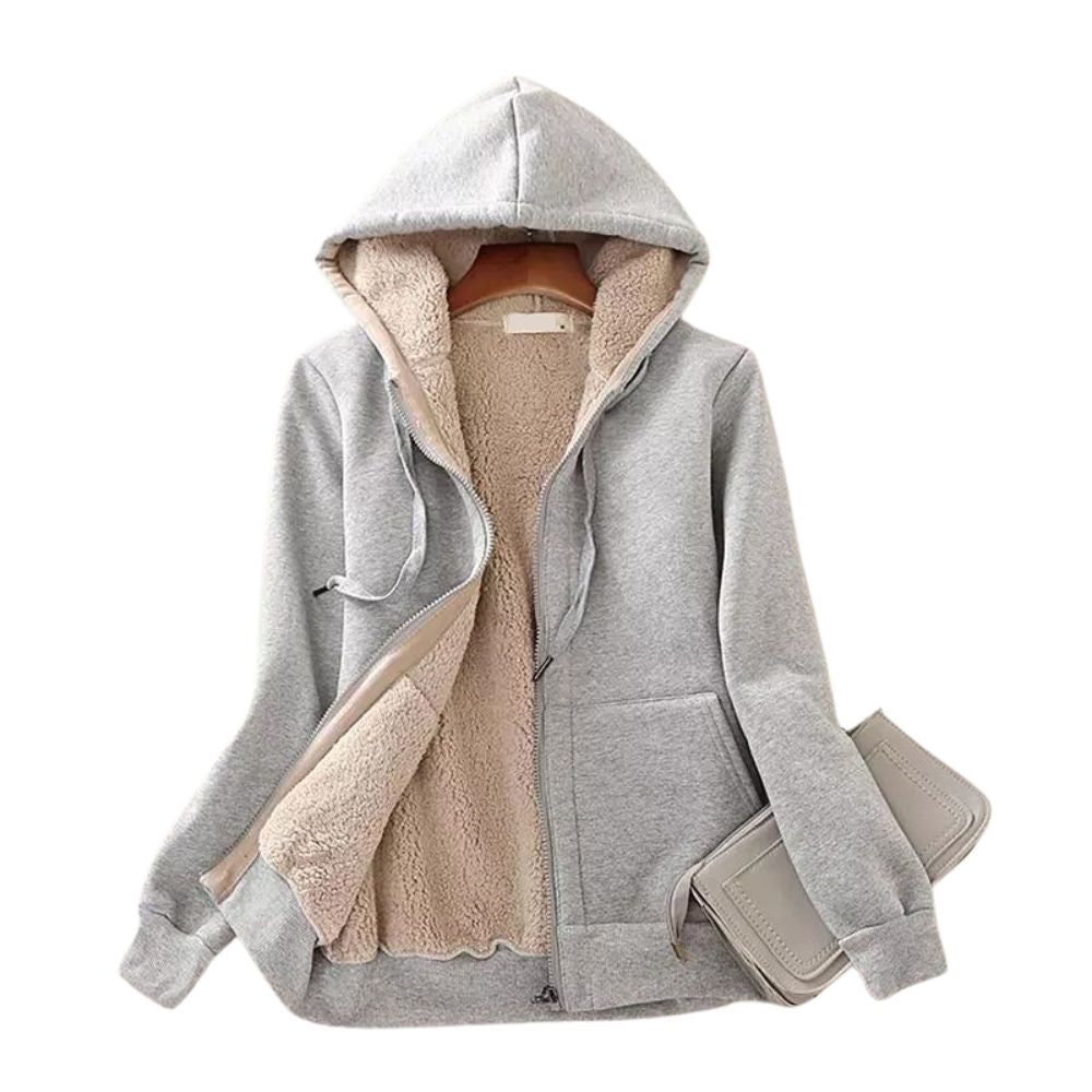 Women's Lagom Sherpa-Lined Full Zip Hoodie in Light Grey