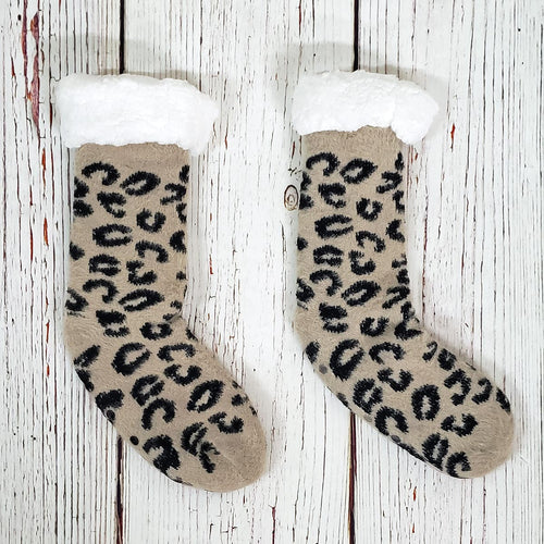 Lazy Leopard Sherpa Lined Socks - Nordic Fleece - The Sherpa Pullover Outlet