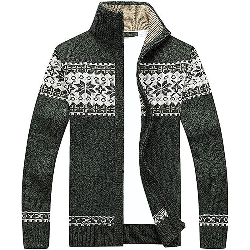 Lumi Fair Isle Full Zip Sweater in Green