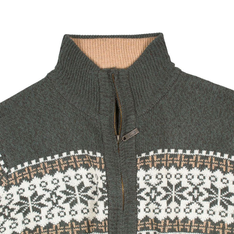 Lumi Fair Isle Full Zip Sweater in Green