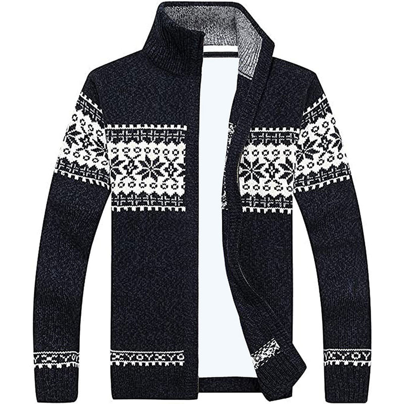 Lumi Fair Isle Full Zip Sweater in Navy