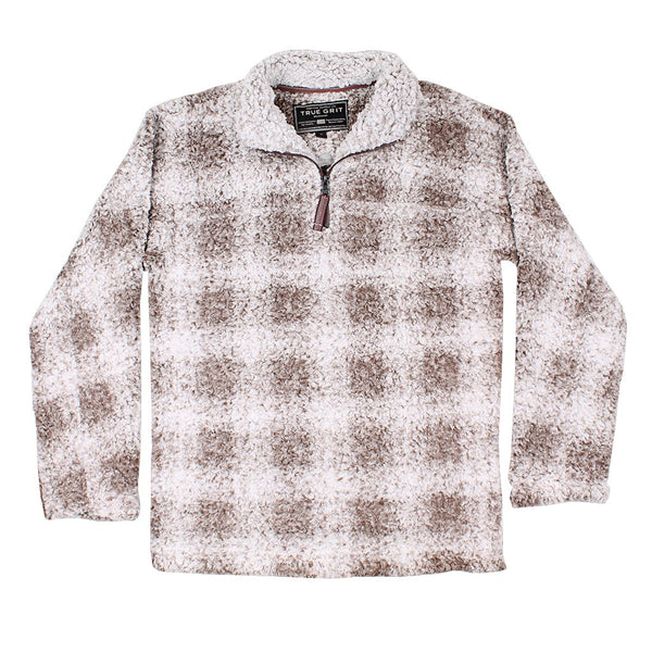 Softest Tip Box Plaid Shearling 1/4 Zip Pullover - True Grit - The Sherpa Pullover Outlet