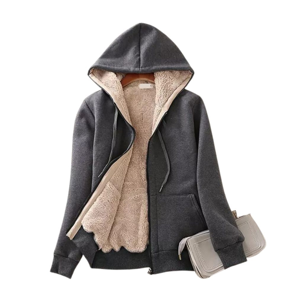 Women's Lagom Sherpa-Lined Full Zip Hoodie in Charcoal - The Sherpa Pullover Company