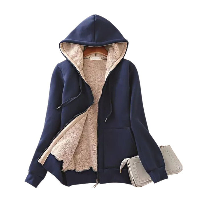 Women's Lagom Sherpa-Lined Full Zip Hoodie in Navy - The Sherpa Pullover Company