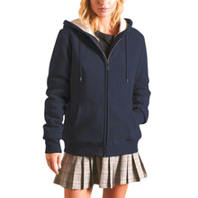 Women's Lagom Sherpa-Lined Full Zip Hoodie in Navy - The Sherpa Pullover Company