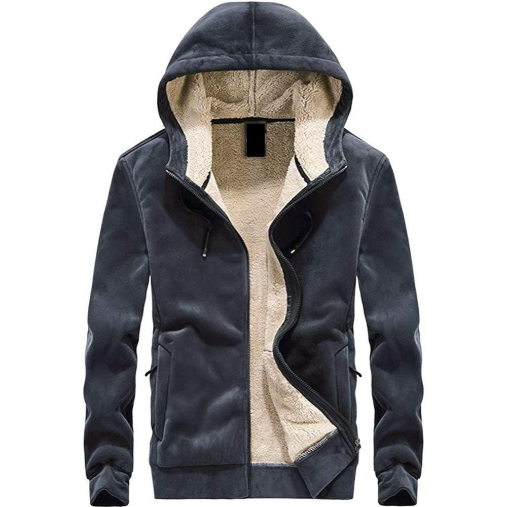 Men's Sueded Sherpa-Lined Full Zip Hoodie in Charcoal - The Sherpa Pullover Company