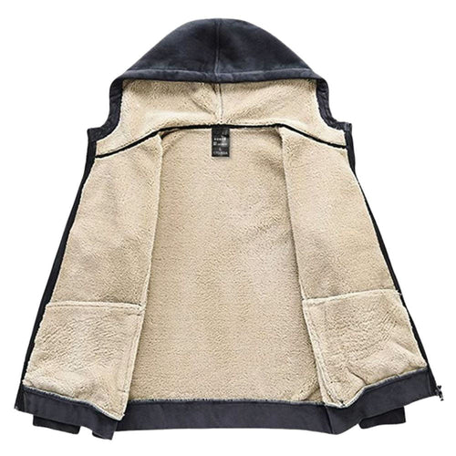 Men's Sueded Sherpa-Lined Full Zip Hoodie in Charcoal