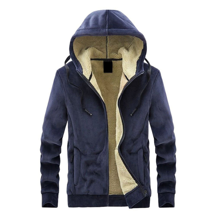 Men's Sueded Sherpa-Lined Full Zip Hoodie in Navy - The Sherpa Pullover Company