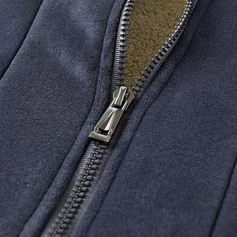 Men's Sueded Sherpa-Lined Full Zip Hoodie in Navy