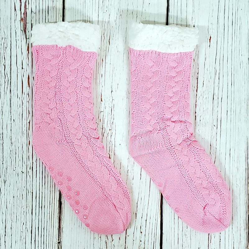 Cute Cable Knit Sherpa Lined Socks - Nordic Fleece - The Sherpa Pullover Outlet