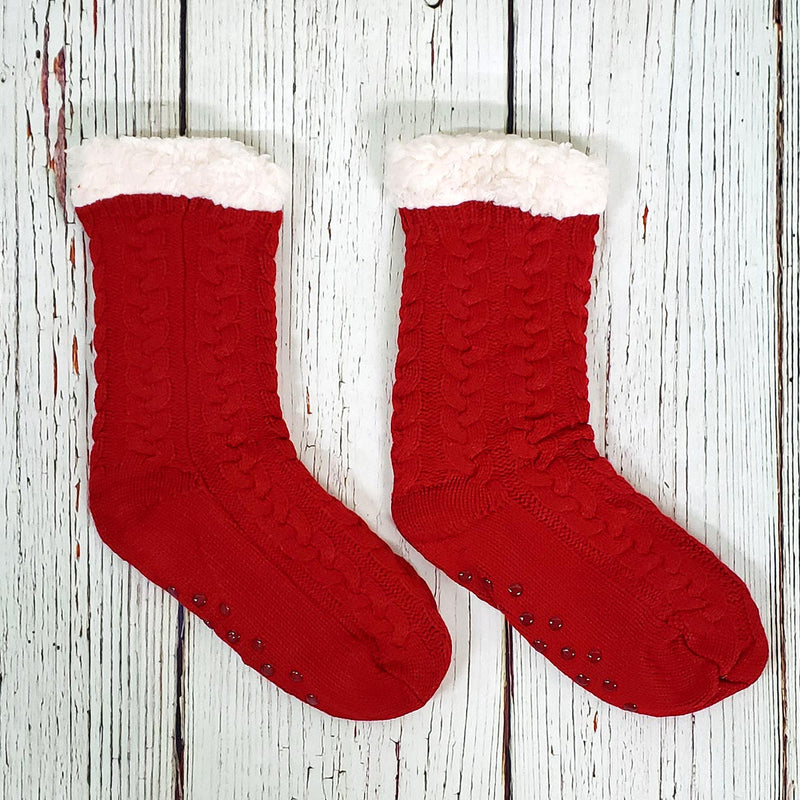 Cute Cable Knit Sherpa Lined Socks - Nordic Fleece - The Sherpa Pullover Outlet