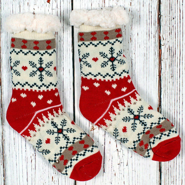 Christmas Sweater Sherpa Lined Socks - Nordic Fleece - The Sherpa Pullover Outlet
